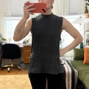 Urban Outfitters Dark gray Longline Split Sides Sleeveless Black Muscle Tank - S
